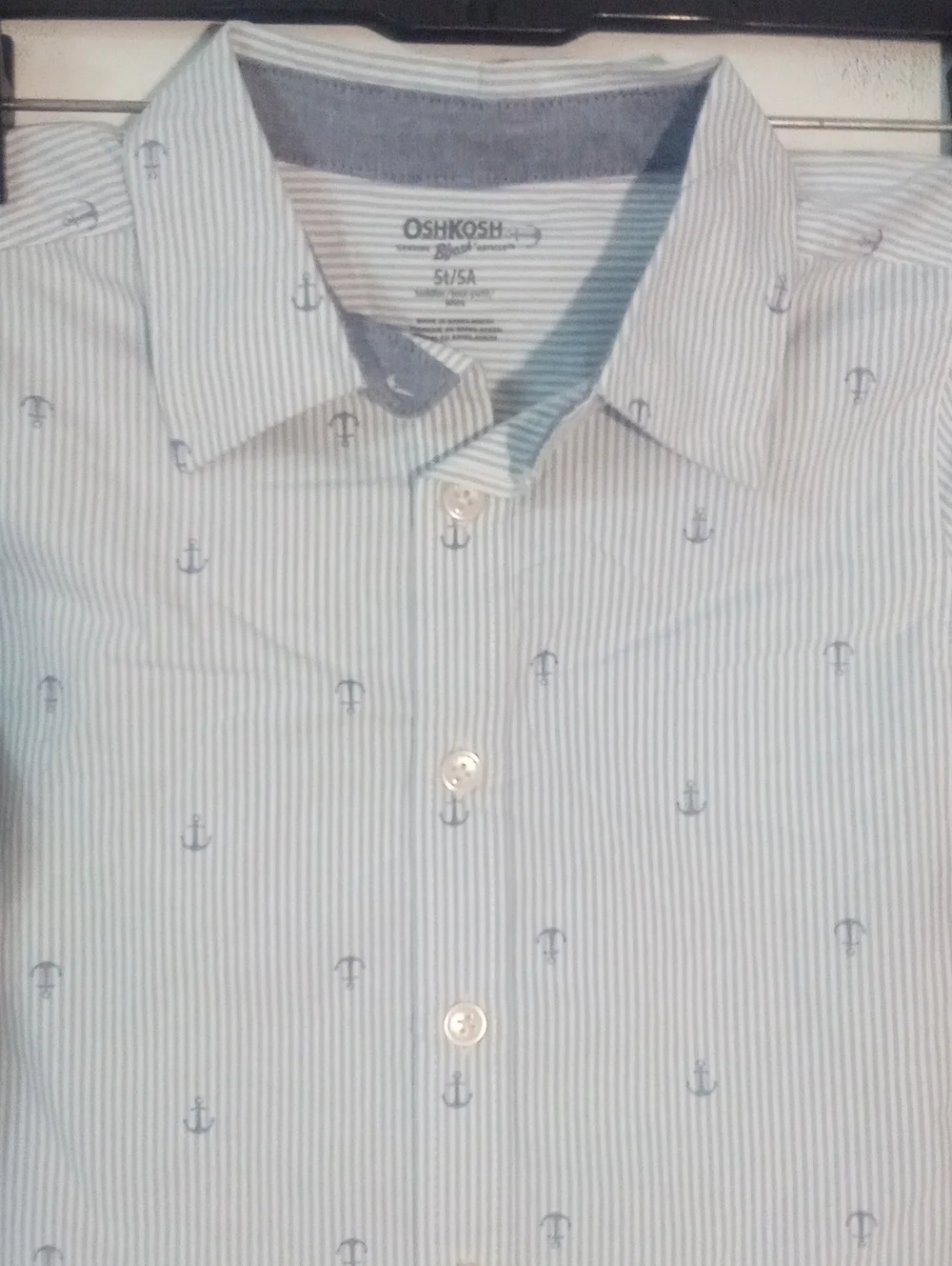 OshKosh B'gosh Blue and White Striped Button-Down Shirt  5T NWT $28 Anchor Print
